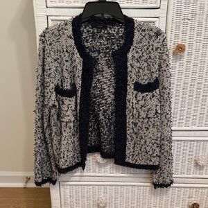 J Crew navy and cream cardigan